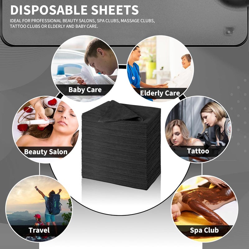 Breling 100 Pcs 31.5 x 71 Inch Disposable Bed Sheets Oil-proof PE Film Massage Table Sheets Non-woven Fabric Spa Waterproof Bed Cover Breathable for Beauty Salon Hotels Tattoo Waxing(Black) - Image 5